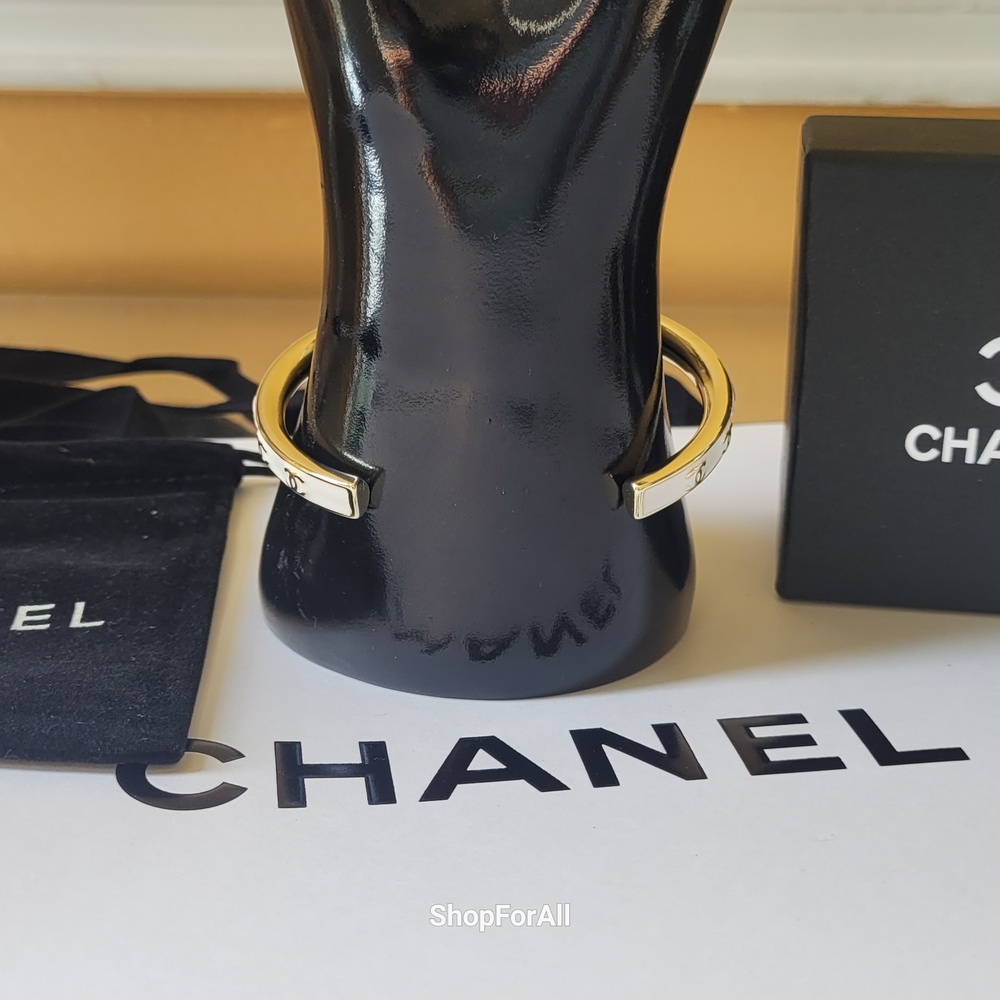 Chanel Gold and White Bangle Bracelet - Picture 6 of 12